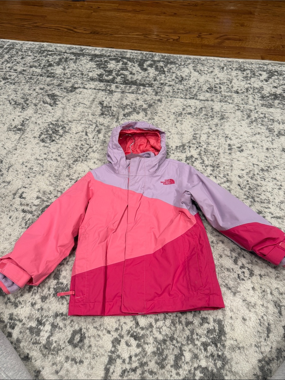 The North Face Girls' Colorblock Hooded Rain Jacket in Lavender and Pink Tones